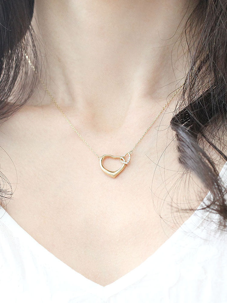 14K 18K Gold Double Heart Necklace