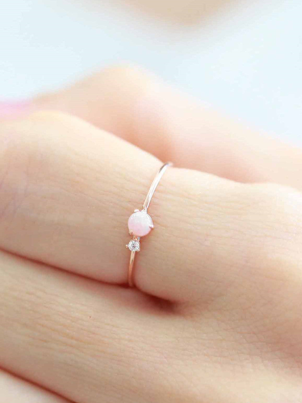 14K Gold Pink Stone Cubic Ring