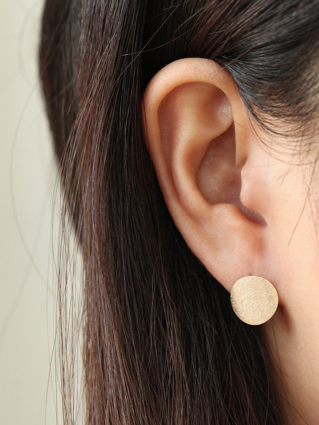 14K Gold Matte Coin Hoop Earring