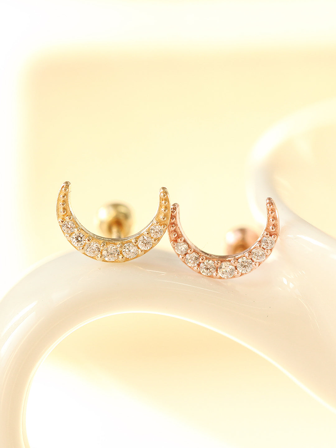 14K gold Cubic Moon cartilage earring 20g