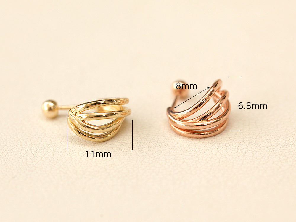 14K Gold 4 Line Cartilage Earring 20G