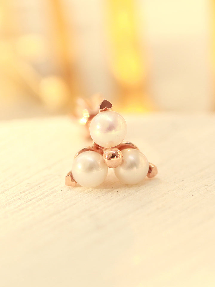 14K Gold Heart Pearl Cartilage Earring 18G16G