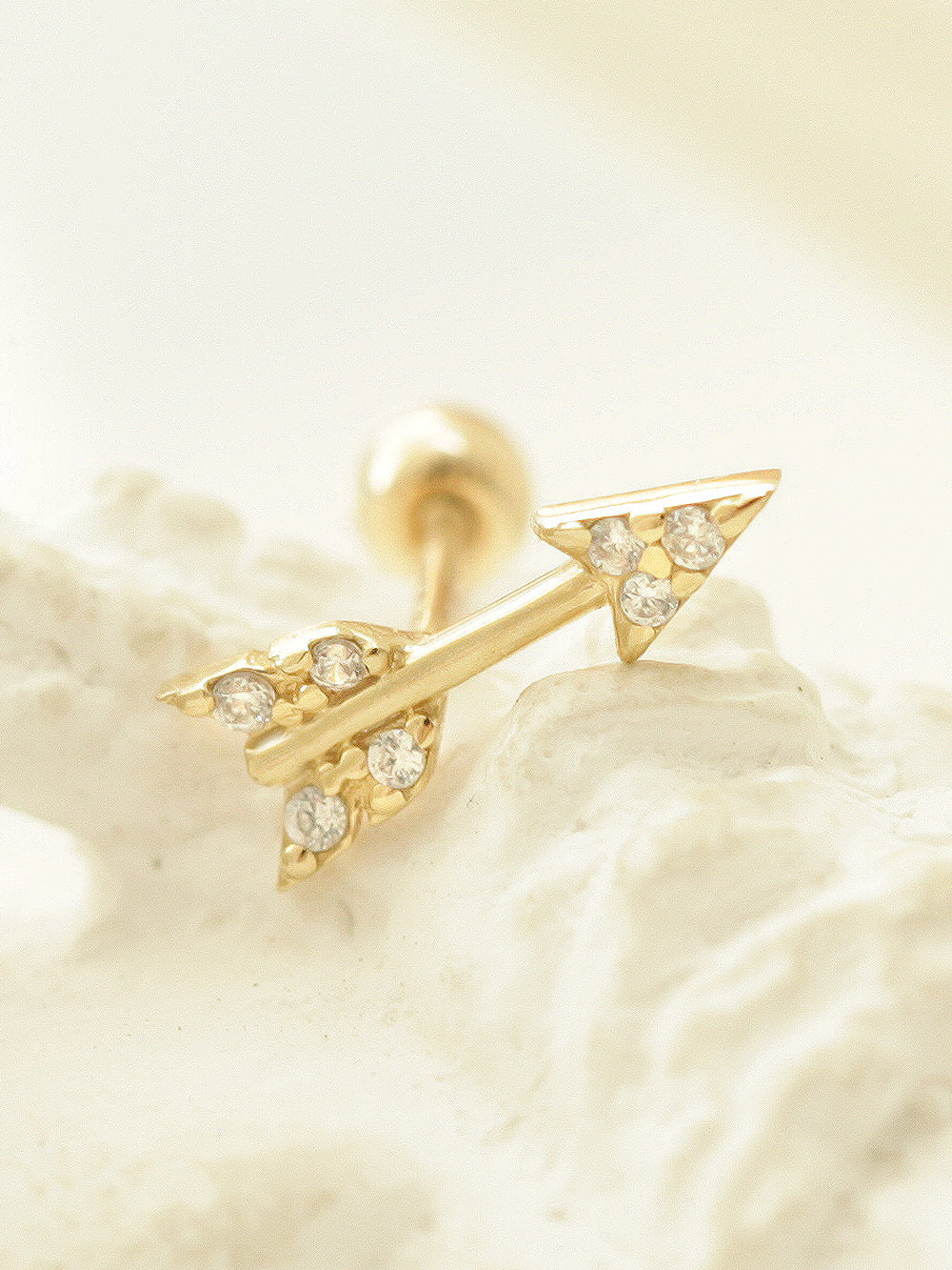 14K gold CUBIC ARROW cartilage earring 20g