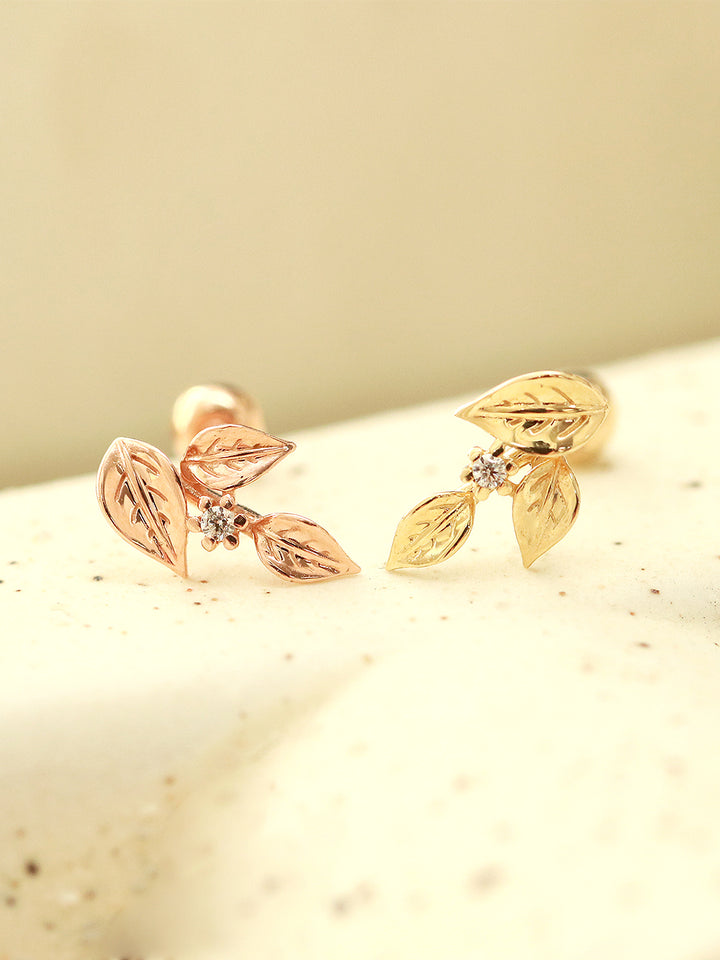 14K Gold Leaf Cartilage Earring 20G