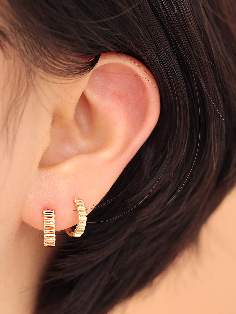 14K Gold Gear Hoop Earring