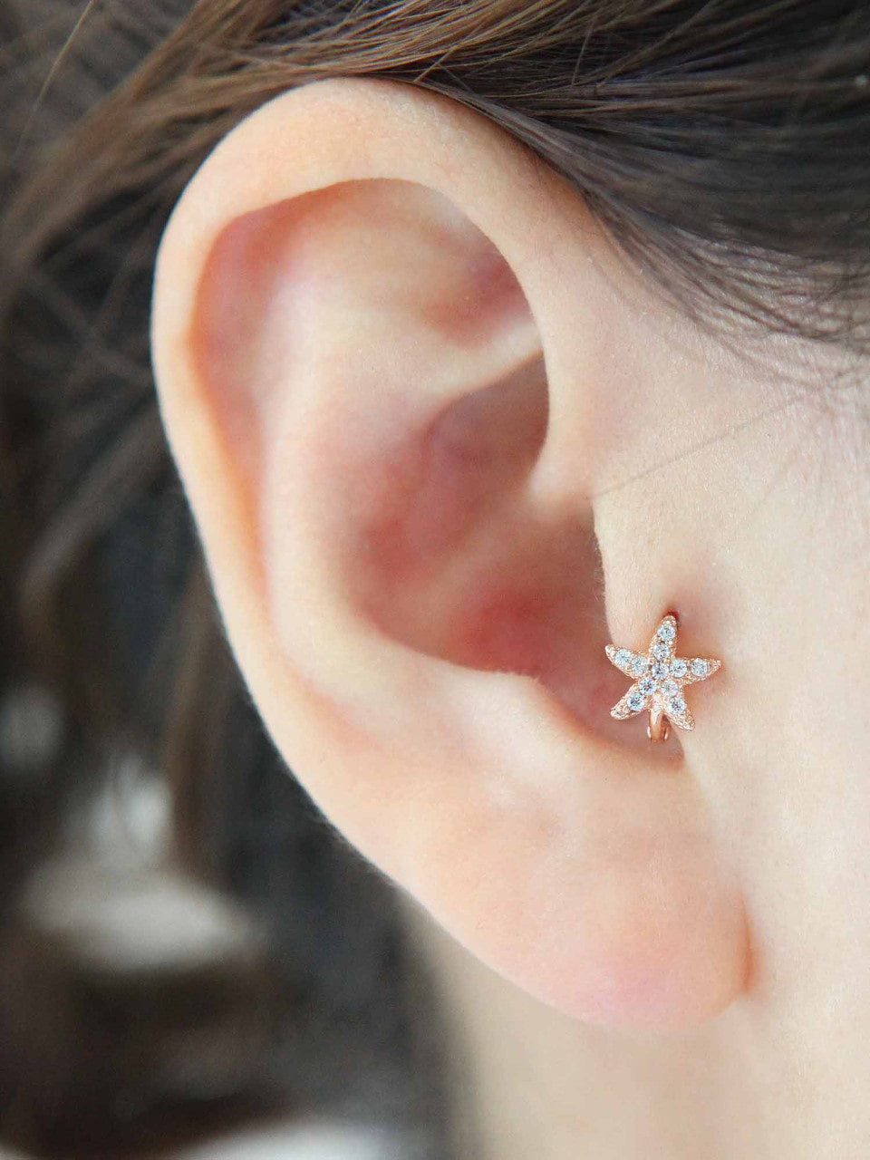 14K Gold Starfish Hoop Earring