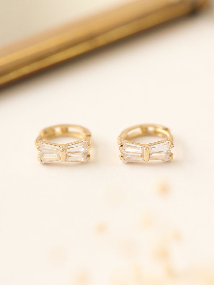 14K Gold Ribbon Cubic Hoop Earring