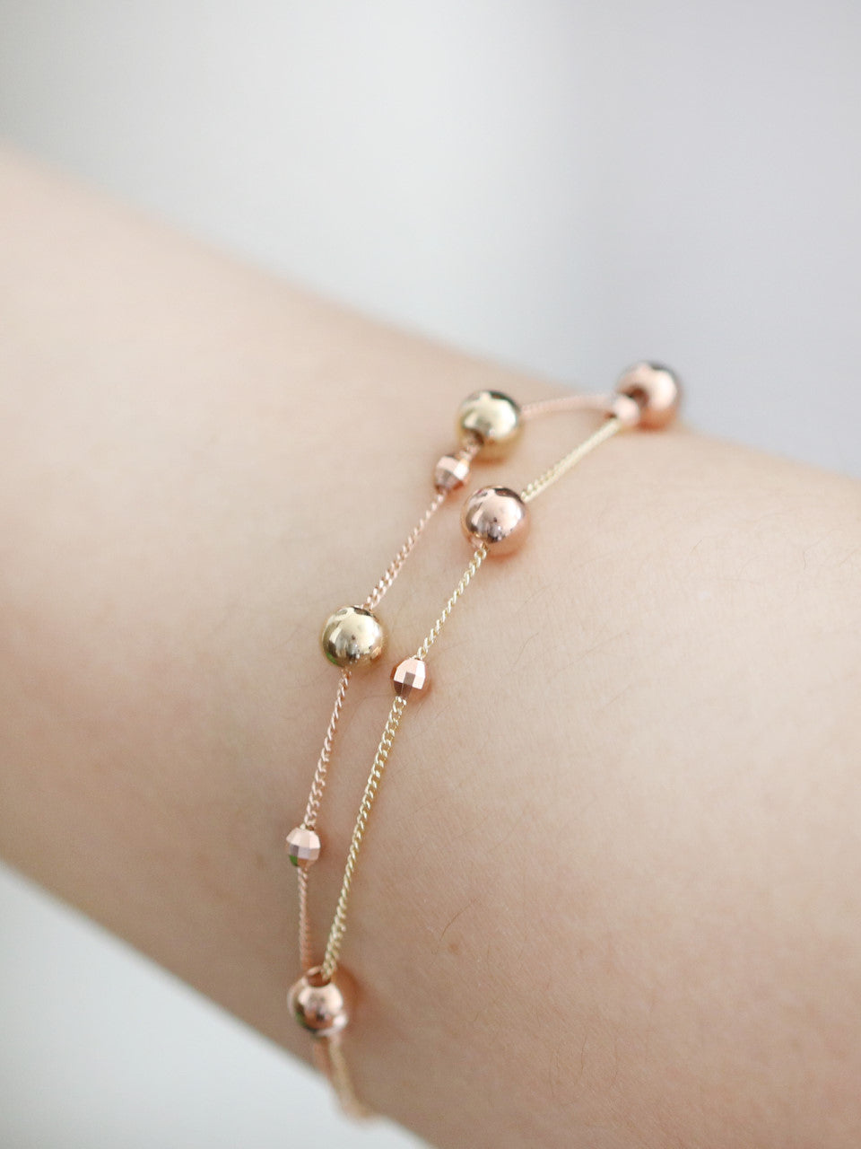 14K Gold Mix Round Ball Bracelet