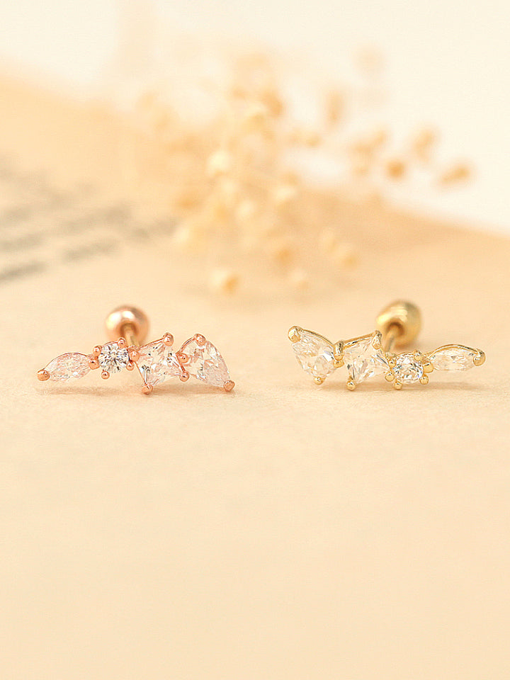 14K gold Ice Cubic cartilage earring 20g