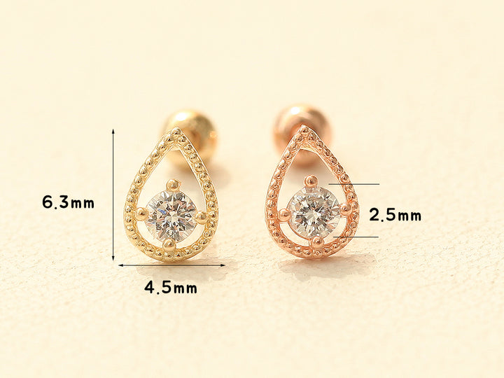 14K gold Mini Cubic Tear Drop cartilage earring 20g