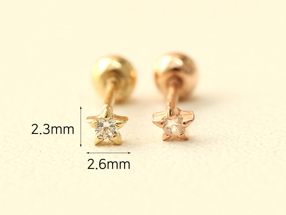 14K gold Mini Cubic Star cartilage earring 20g