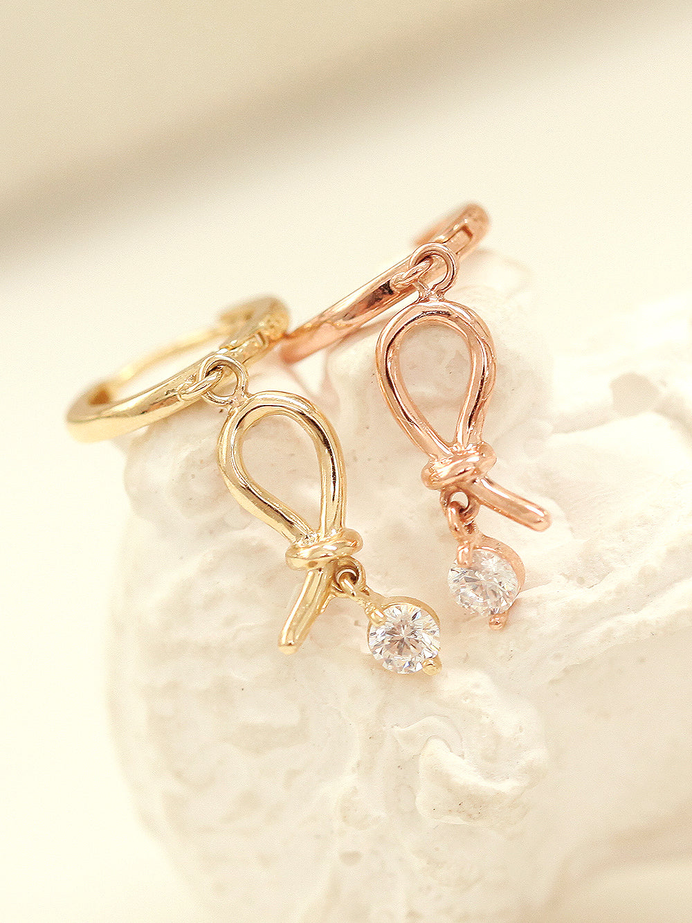 14K gold Feminine Drop Hoop Earring