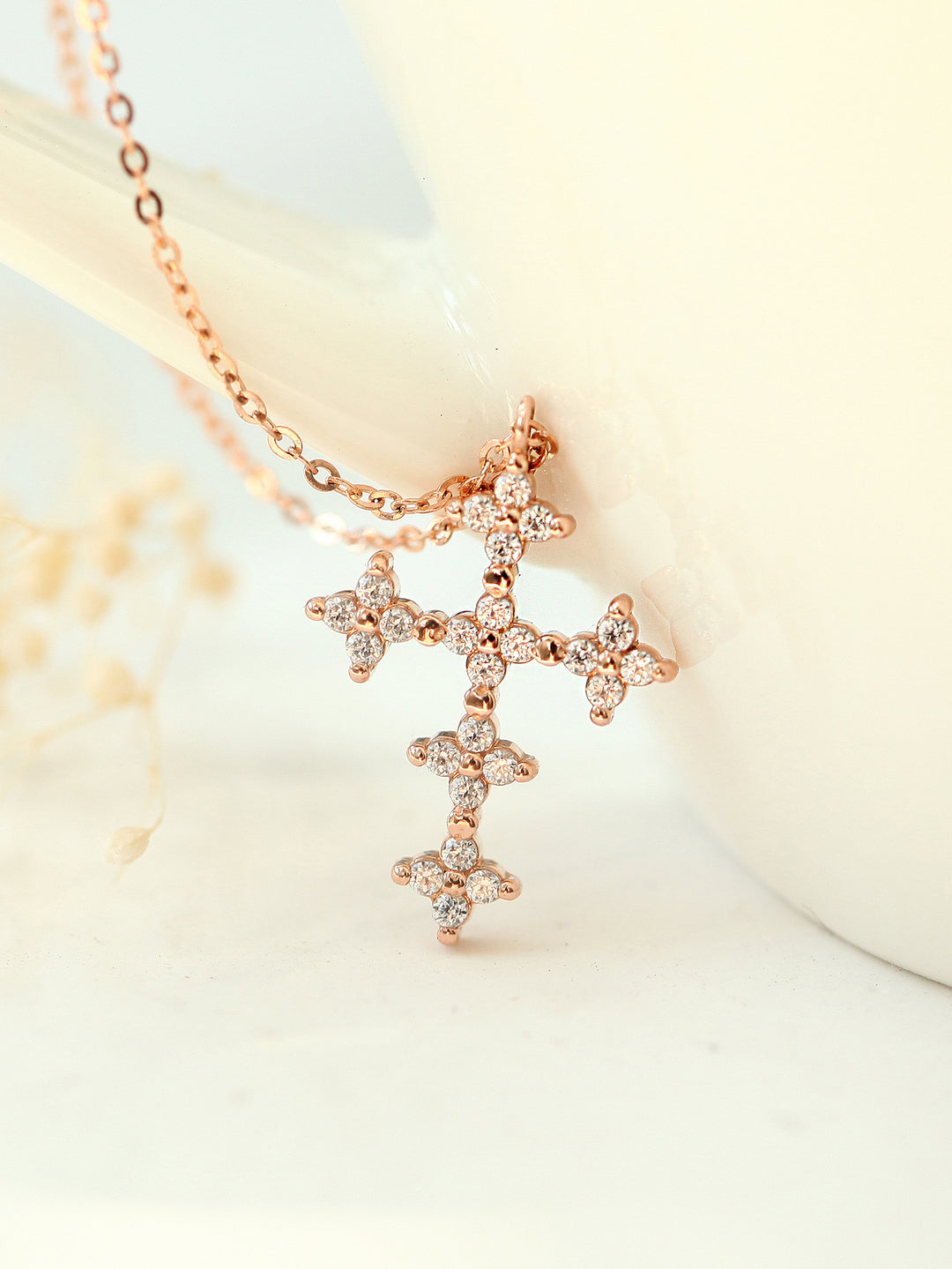 14K 18K Gold Crystal Cross Necklace