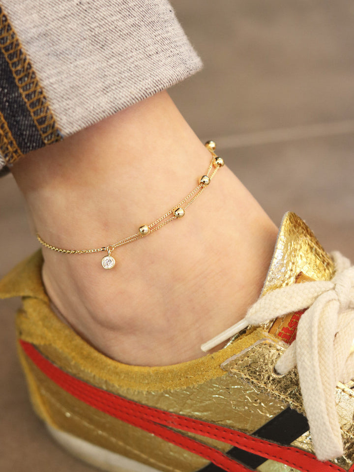 14K Gold Layered Ball Cubic Anklet