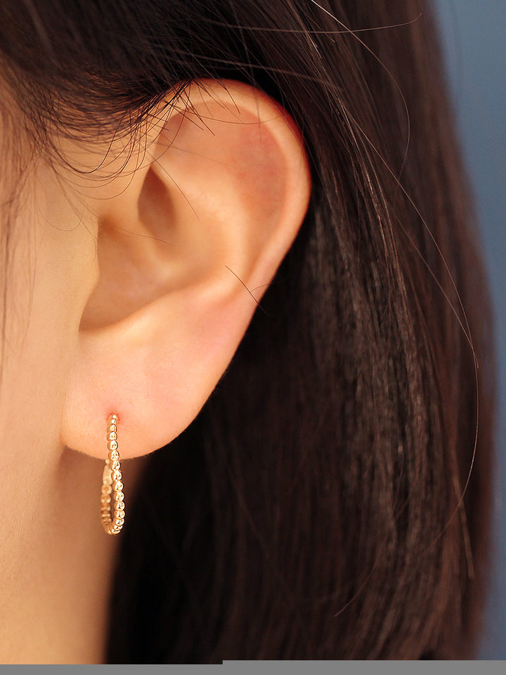 14K Gold Wave Ball Hoop Earring