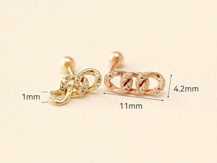 14K Gold Drop Cubic Chain Cartilage Earring 20G