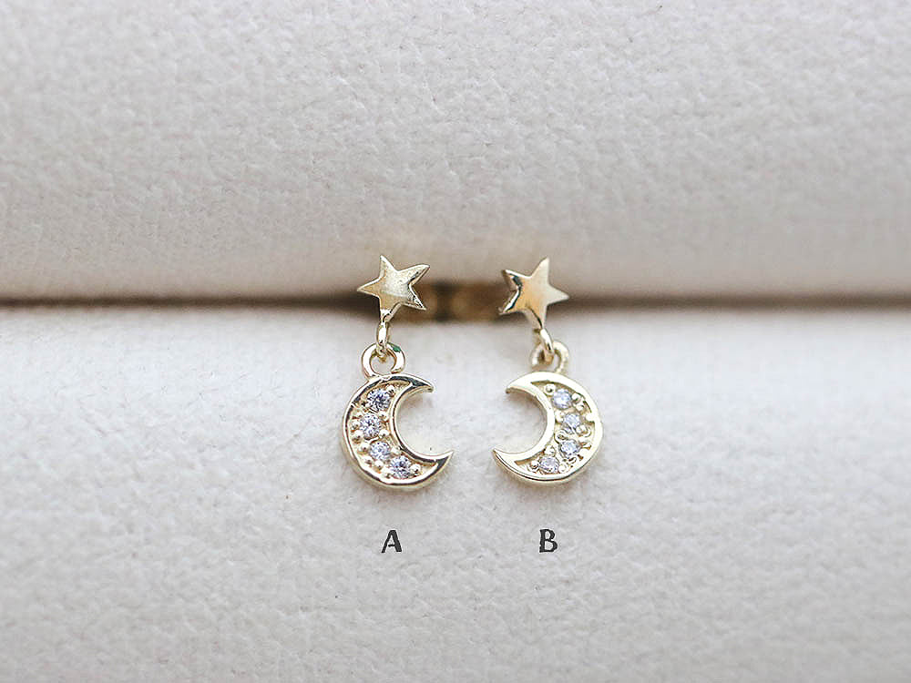 14K Gold Dangle Moon Cartilage Earring 18G16G