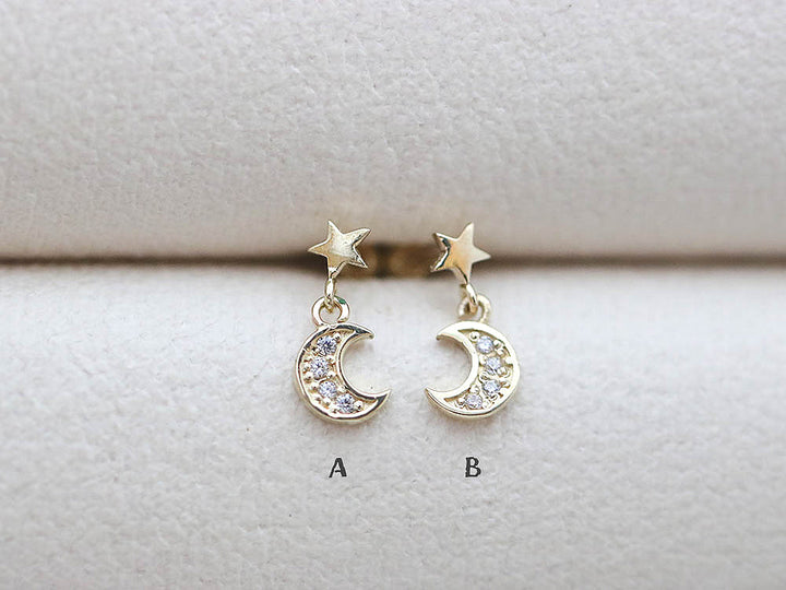 14K Gold Dangle Moon Cartilage Earring 18G16G