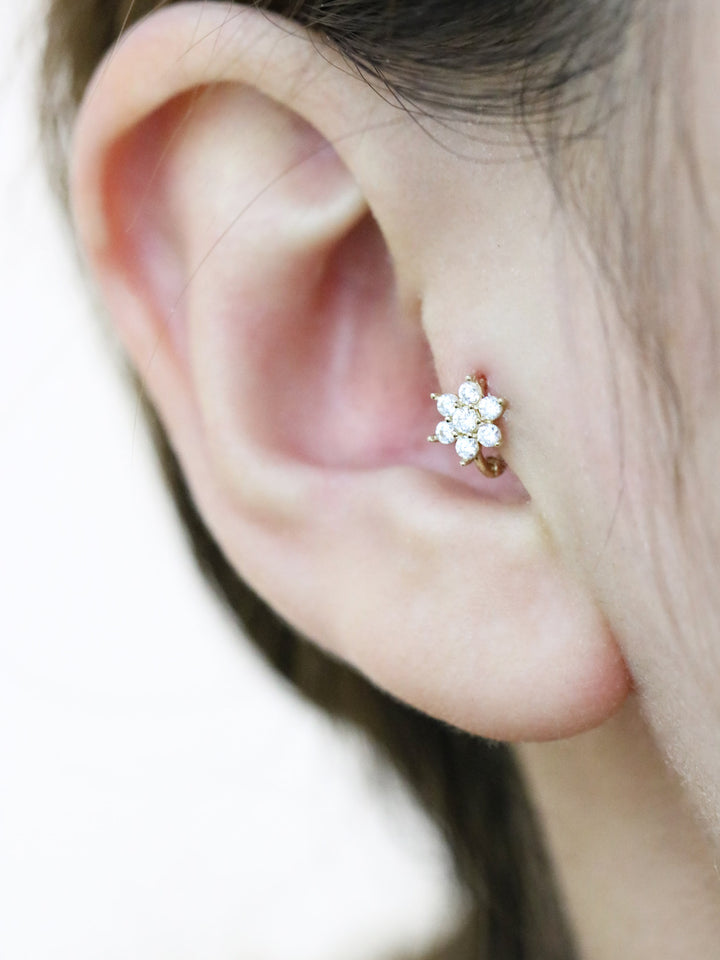 14K Gold Flower Hoop Earring