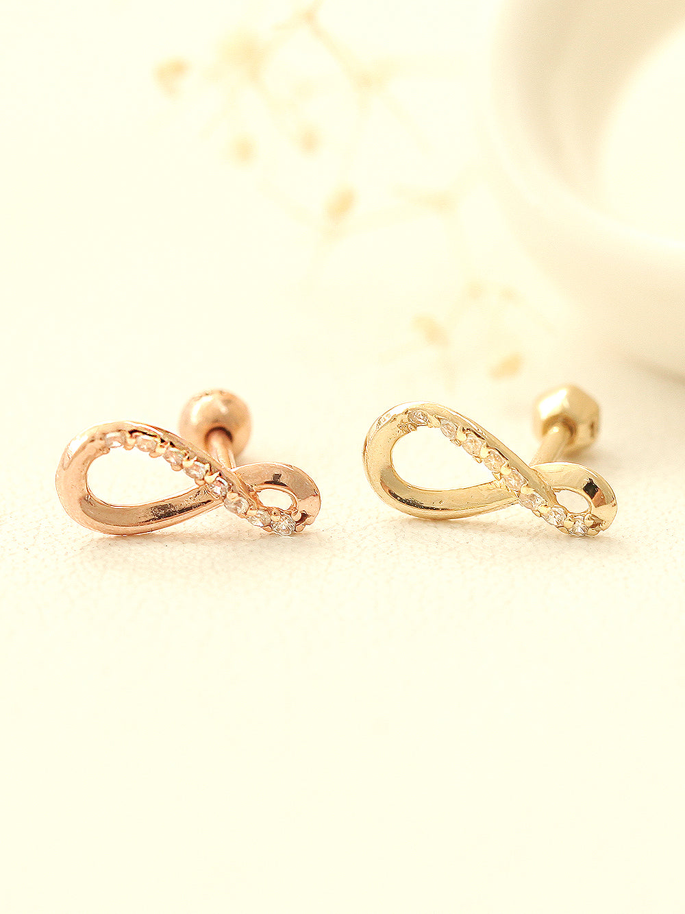 14K Gold Infinite Cubic Cartilage Earring 18G16G