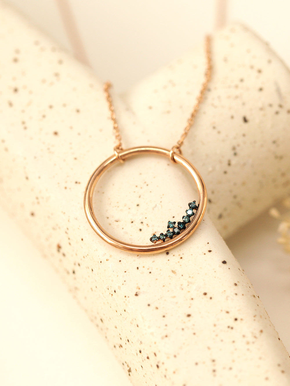 14K 18K Blue Diamond Circle Necklace