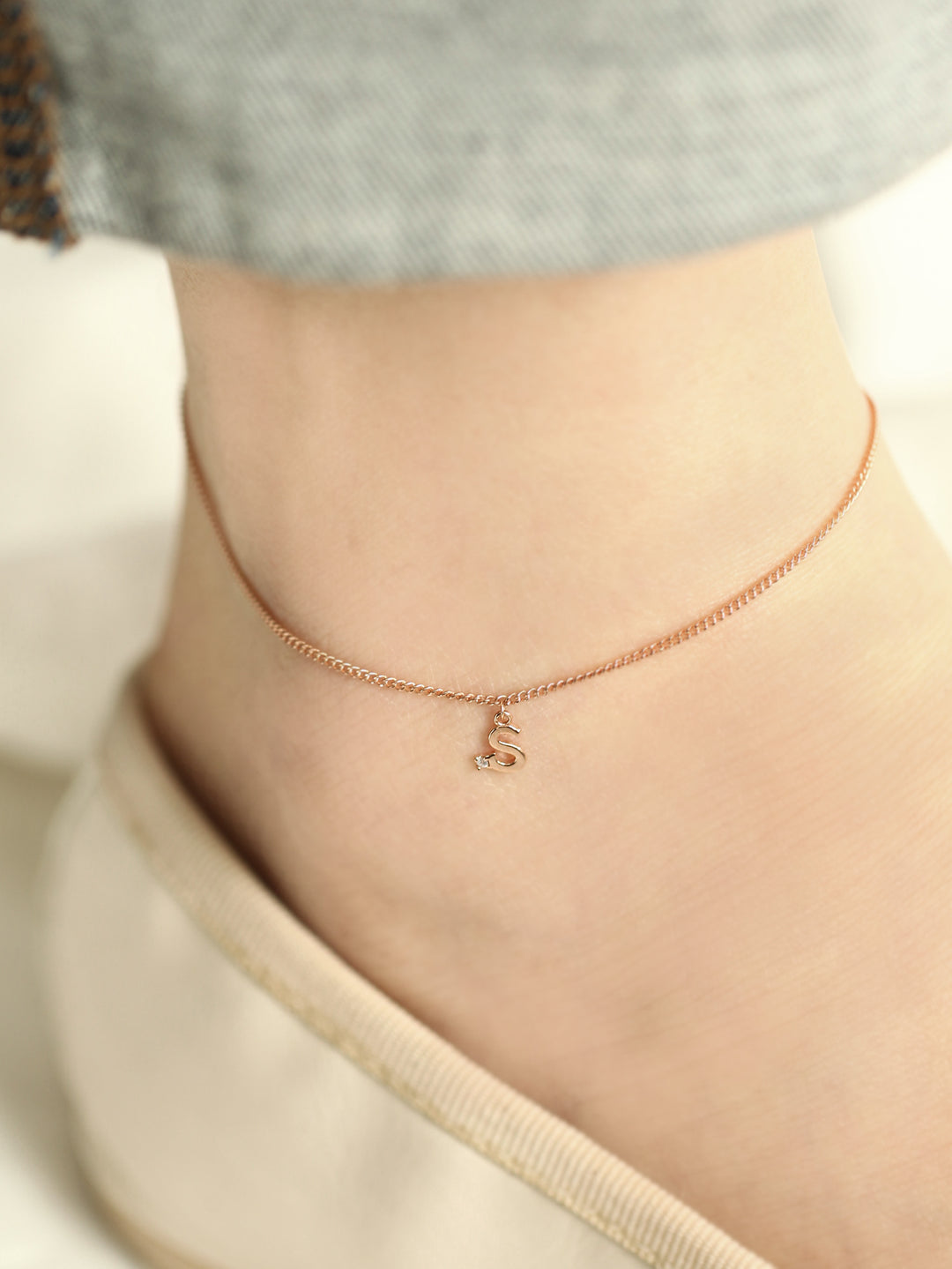 14K 18K Gold Initial Cubic anklet Bracelet