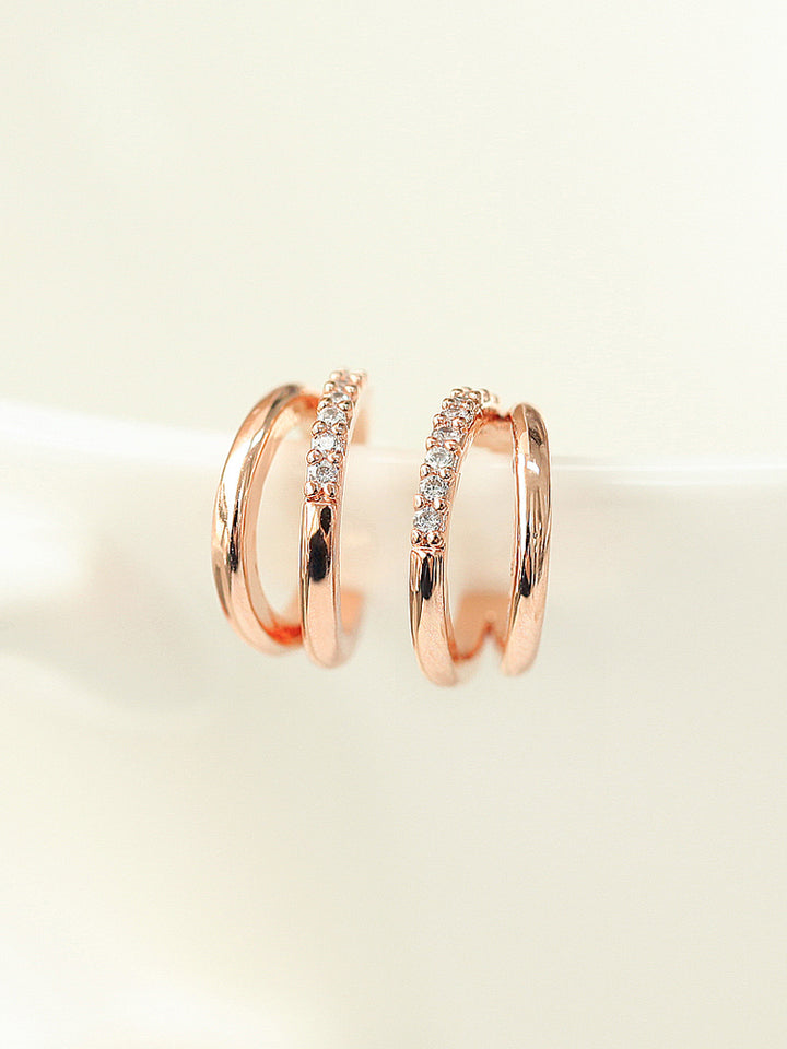 925 Silver 2 Line Cubic Hoop Stud Earring