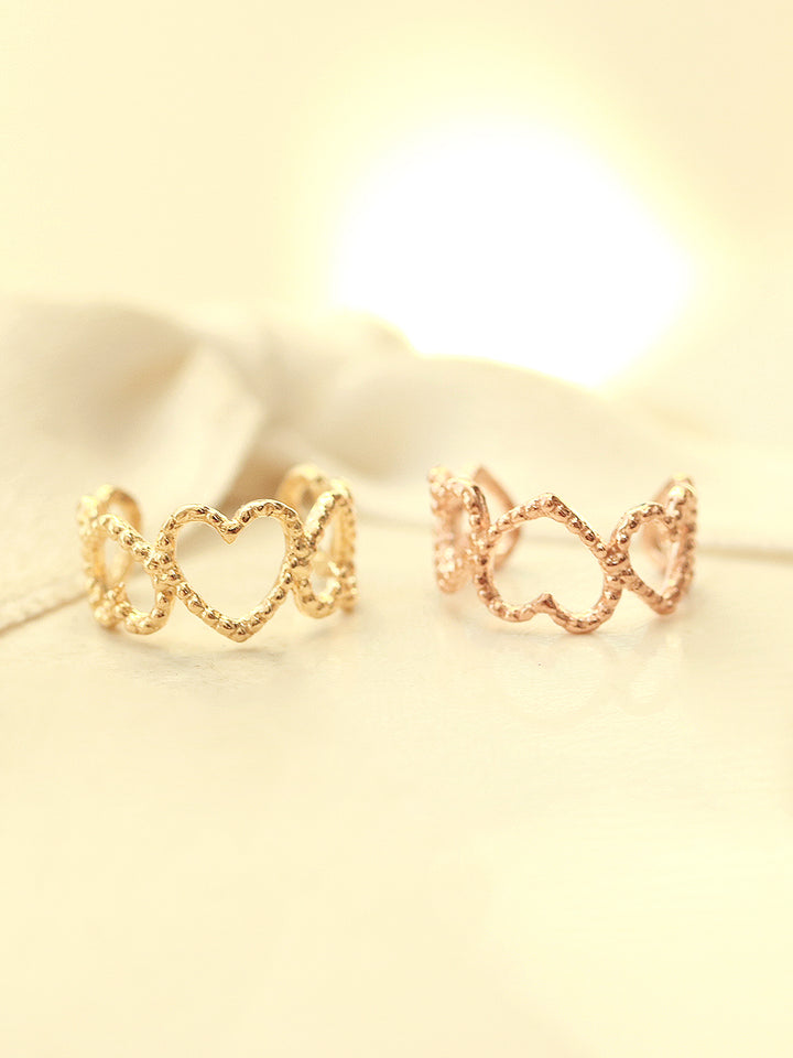 14K Gold Bubble Heart Ear Cuff