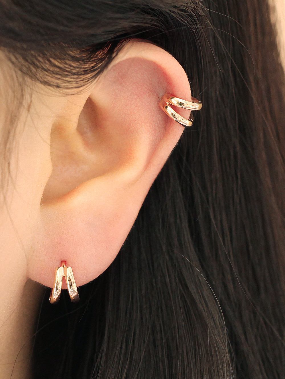 14K Gold Two Line Hoop Earring