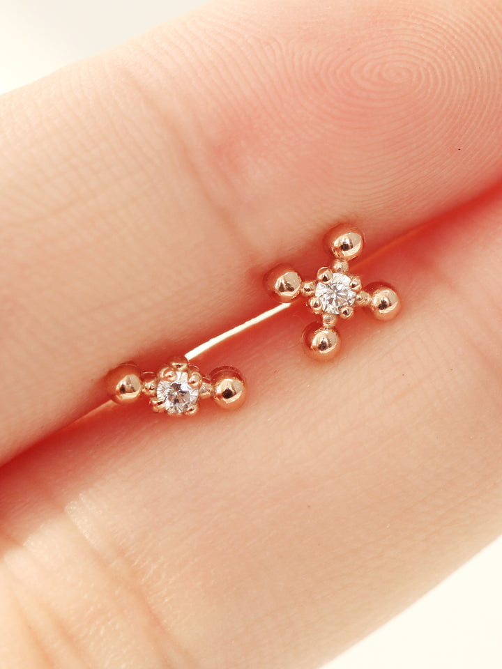 14K Gold Cross Stick Ball Cartilage Earring 18G16G