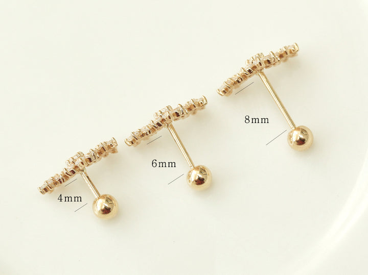 14K Gold Triple Flower Cartilage Earring 18G16G