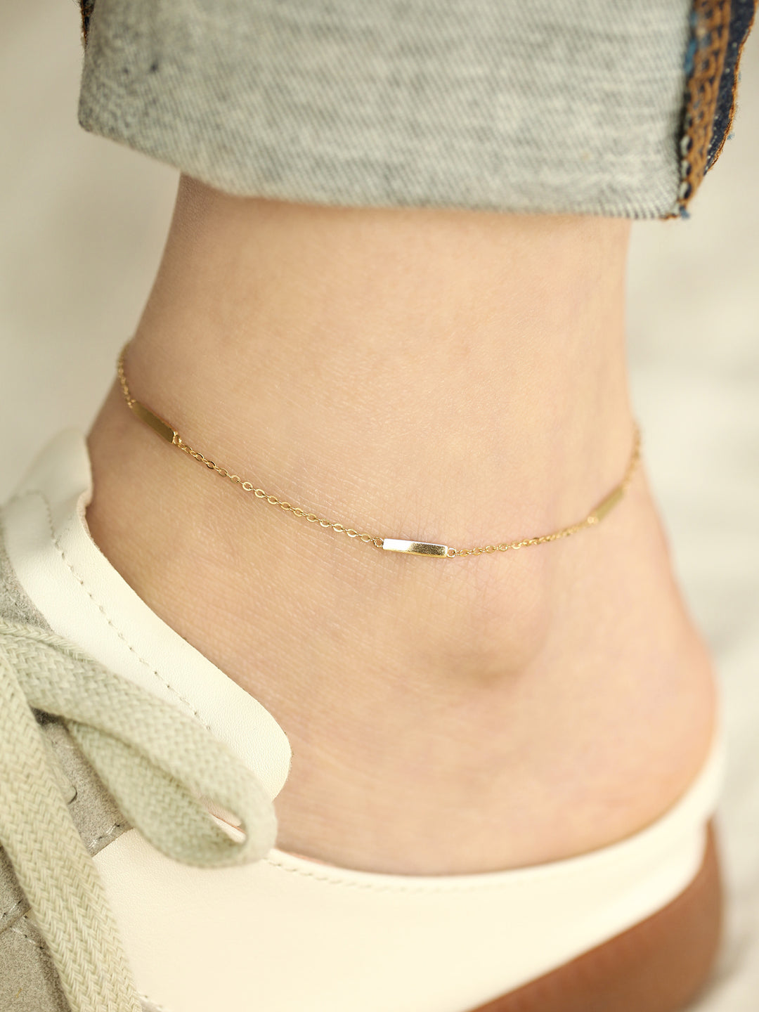 14K 18K Gold simple stick anklet