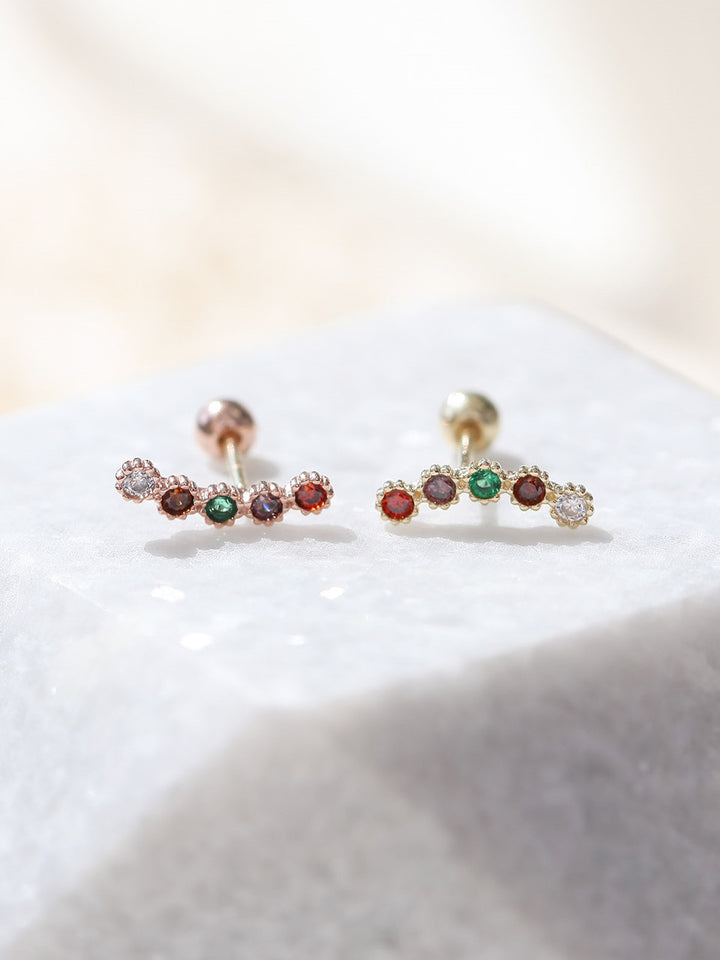 14K Rainbow CZ Bar Cartilage Earring 20g