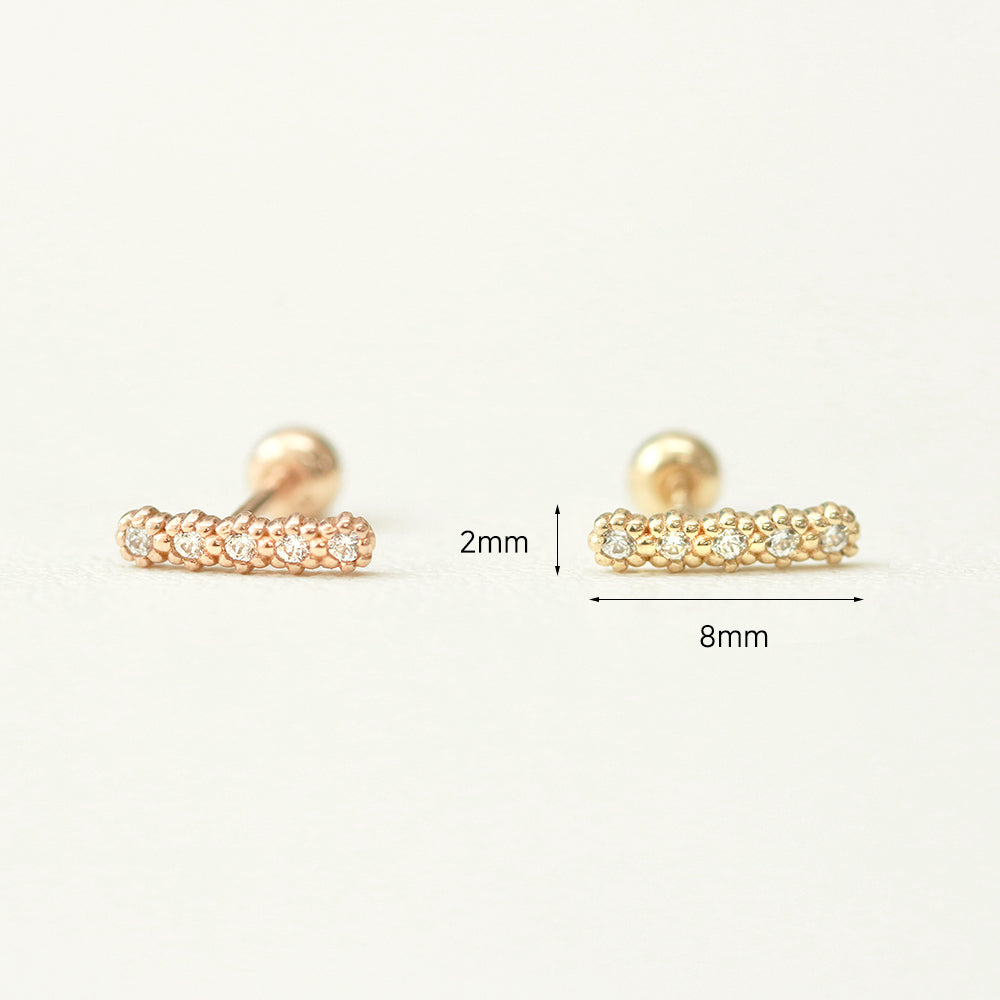 14K Gold Bubble Cubic Stick Bar Cartilage Earring 20G18G16G