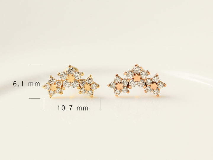 14K Gold Triple Flower Point Cartilage Earring 18G16G