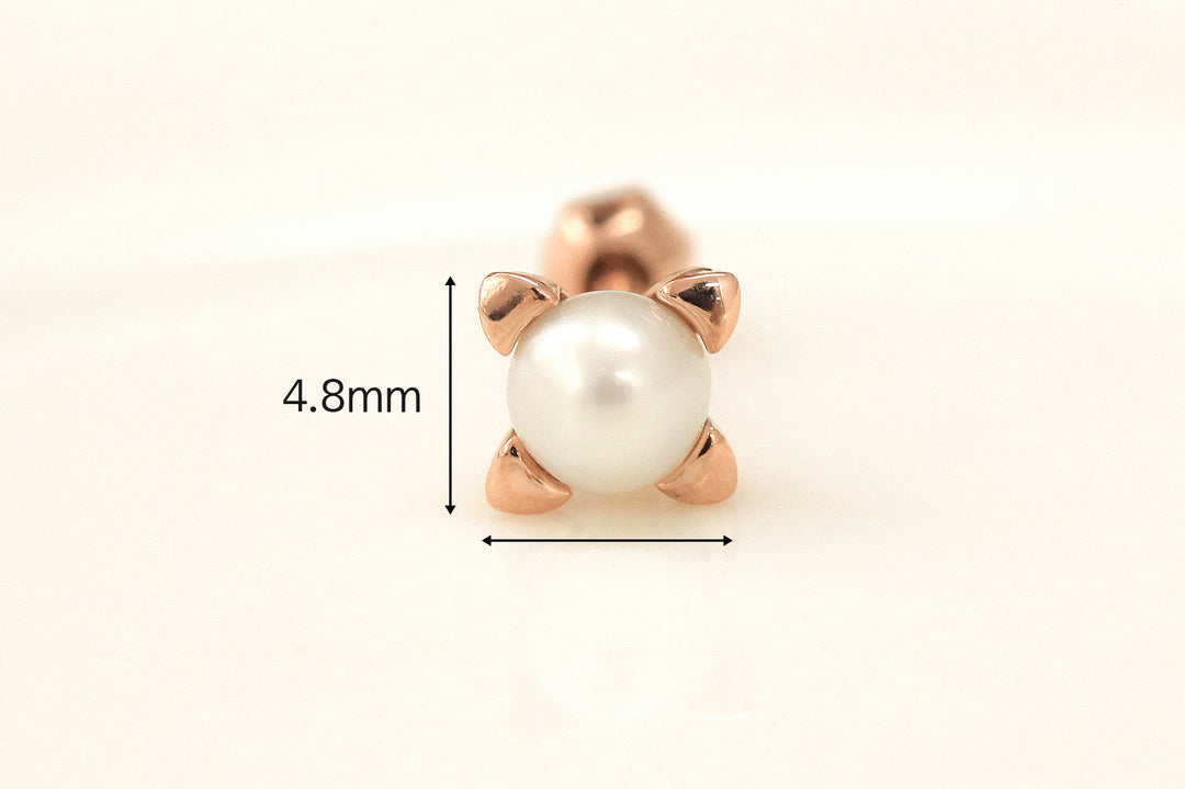 14K Gold Square Point Pearl Cartilage Earring 18G16G