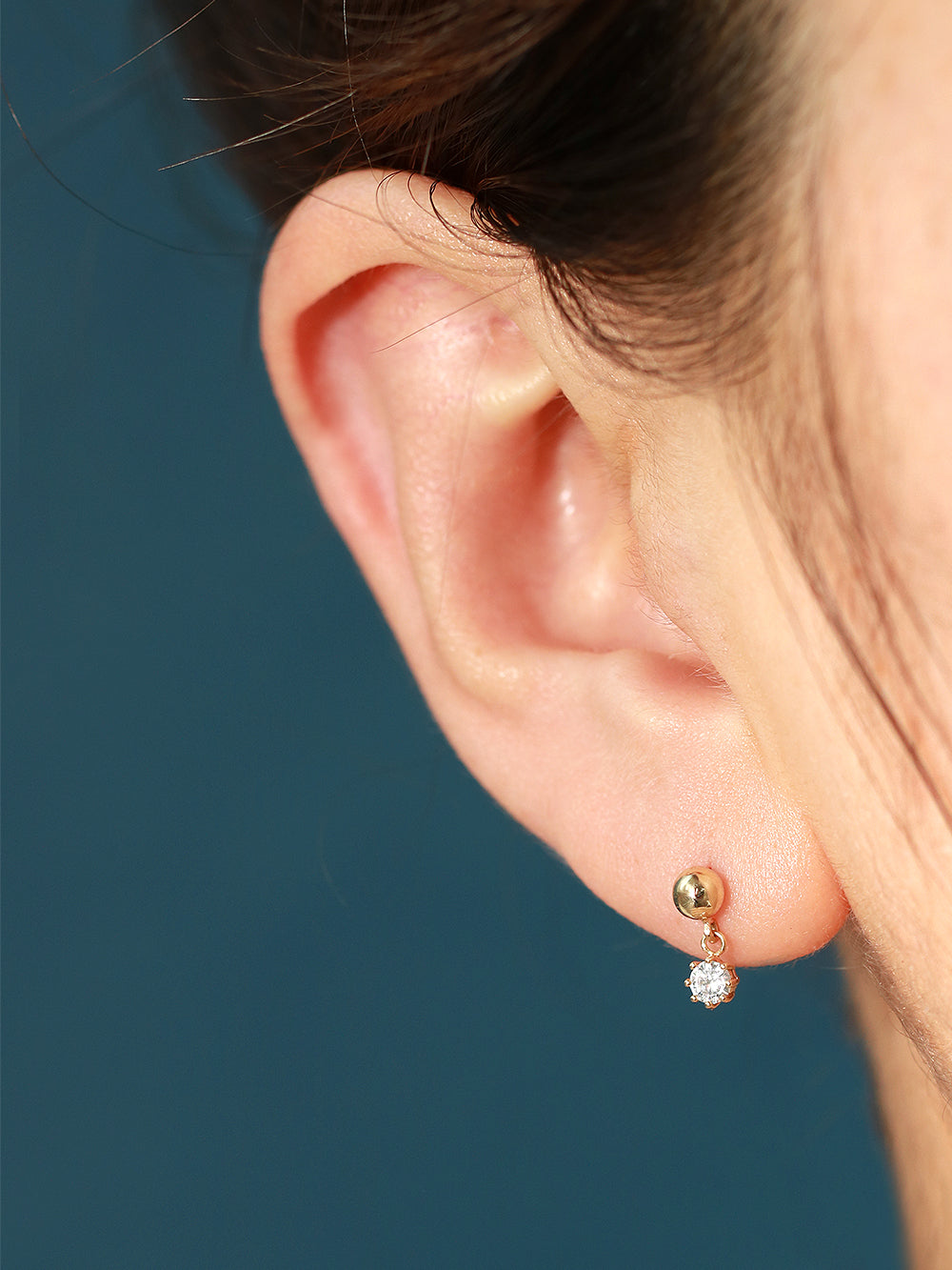 14K Gold Cubic Ball Drop Cartilage Earring 20G