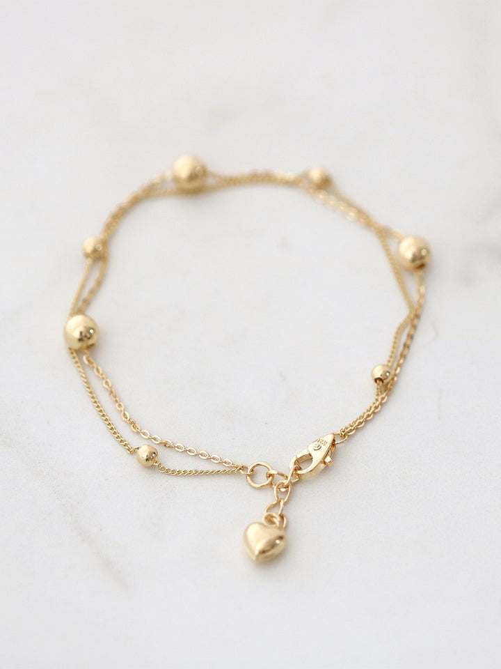 14K Gold 2 Line Ball Bracelet