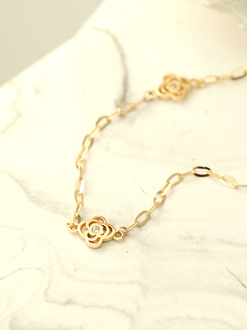 14K Gold Cubic Rose Chain Anklet