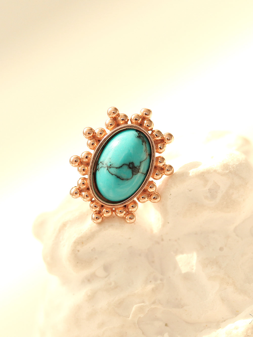 14K Gold Turquoise & Cameo Cartilage Earring 18G16G