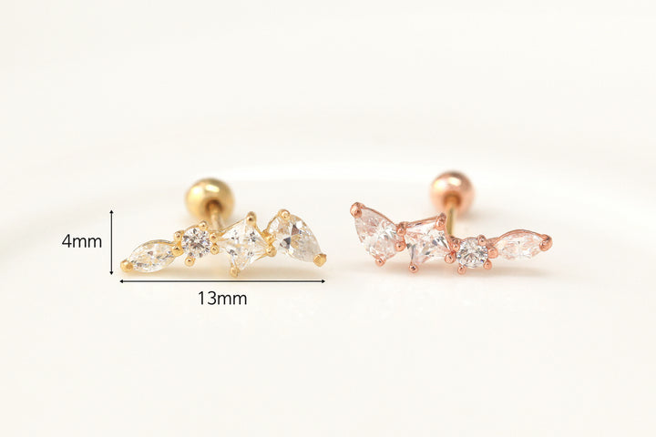 14K gold Ice Cubic cartilage earring 20g