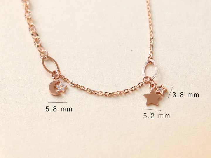 14K 18K Gold Moon Star Chain Anklet