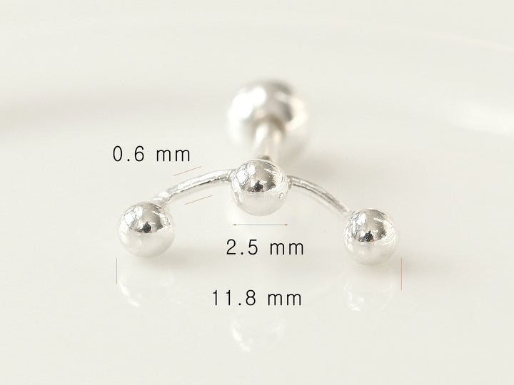 925 Silver triple Ball cartilage earring 16g