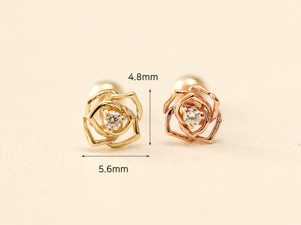 14K Gold Mini Cubic Rose Cartilage Earring 20G