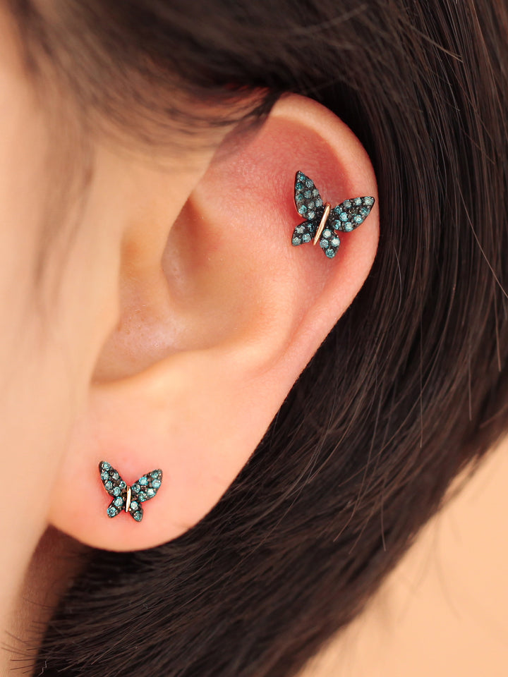 14K gold Bling Blue Butterfly cartilage earring 20g