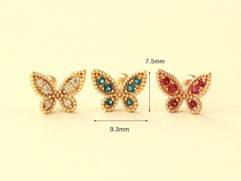 14K Gold Antique Butterfly Cartilage Earring 20G18G