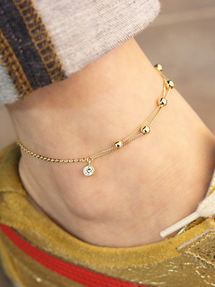 14K Gold Layered Ball Cubic Anklet