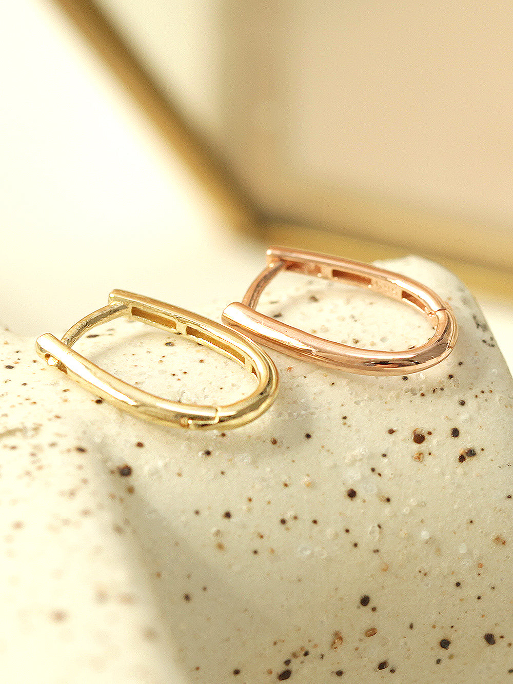 14K Gold Slim Plain & Cubic Hoop Earring