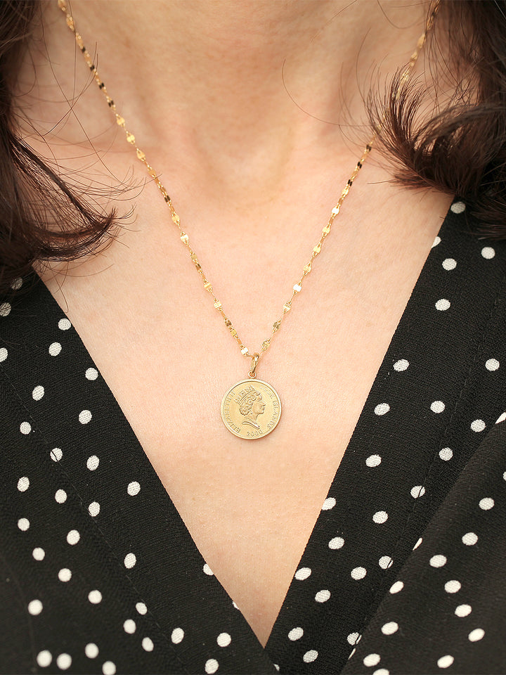 14K Gold Coin Necklace Pendant