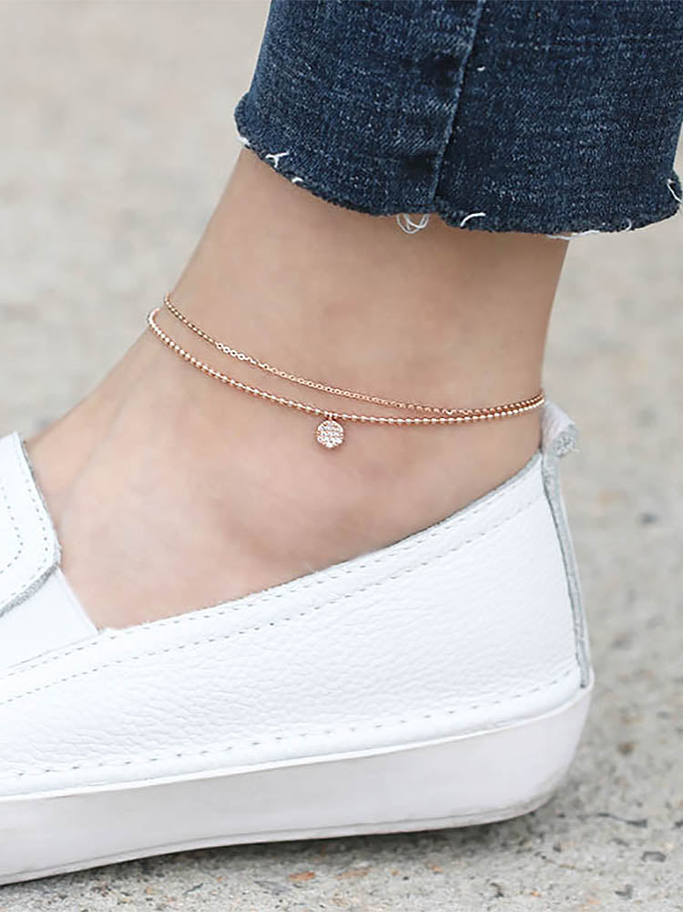 14K Gold Disc Charm Ball Chain Anklet